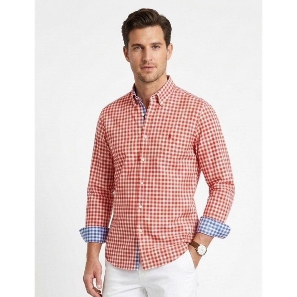 Thomas‎ Pink Jermyn Street London Red White Gingham Button Down Shirt Men's M